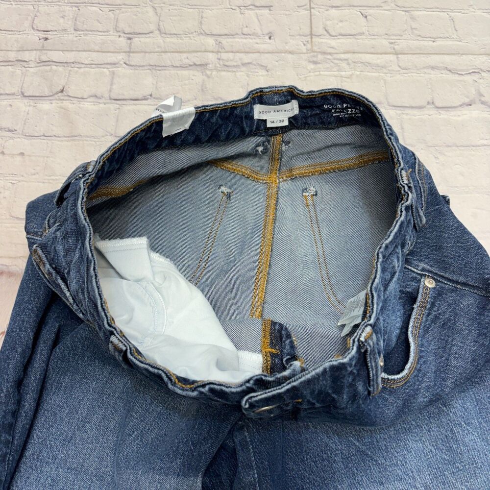 Good American Good Petite Palazzo Wide Leg Jeans Size 14/32 Denim C131 -15 - Picture 11 of 16